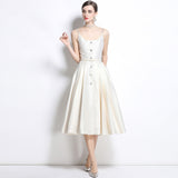 high-end dress temperament square collar waist thin medium and long large pendulum sleeveless vest skirt celebrity dress