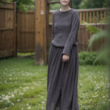 Shan Qian Nianyi, Spring and Autumn retro literary and artistic travel style big pendulum long dress ramie cotton temperament lace-up waist lift dress
