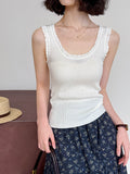 2025  spring new knitted vest women's inner cover meat suspender versatile lace collar sleeveless top 015-1