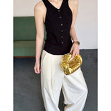 2025  spring new polo collar vest women's wear chic slim lapel sleeveless short top 061-1