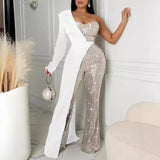 new  New e-commerce independent station women's clothing silver splicing sequins single shoulder fashion sequined jumpsuit
