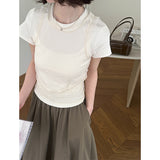 2025  Spring's new 2025n Spice Girl with short-sleeved slim-fit T-shirt hollowed out sexy sleeveless outer 9015