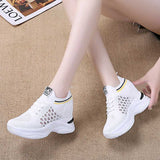 woloong Women's Increasing Insole Summer White High Platform Sneakers