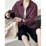 2025  2025 early spring new top retro casual style striped plaid loose loose shirt women 7386