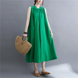 summer new Korean version loose large size fat MM retro literary sleeveless dress solid color commuter dress