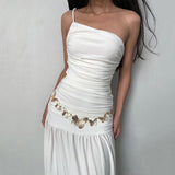 2025 style  spring new women's clothing solid color sleeveless hip-wrapped fishtail skirt high slit long dress dress