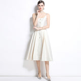 high-end dress temperament square collar waist thin medium and long large pendulum sleeveless vest skirt celebrity dress