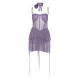 2025 style popular spring new women's clothing personalized bow neck sweet spice girl solid color short dress dress