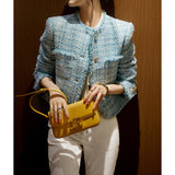 2025 Haute couture wool small fragrant jacket spring and autumn new  spring women's clothing short spring and autumn tweed blue top