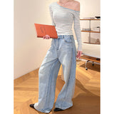 2025  Spring New Korean Edition Hong Kong Style Trend Personality High Street Trend Washed Denim Pants 5039