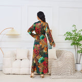 MT112 Middle East New e-commerce Muslim robe women's clothing, new printed V-neck long-sleeved dress