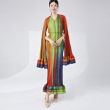 2025 Unique dress summer high sense design sense niche horn sleeve gradual change temperament elegant pleated dress long dress