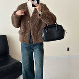 2025 Eco-friendly fur fleece V-neck premium single-row two-button imitation mink coat ferret jacket to keep warm autumn and winter