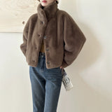 2025 Solid color  friendly mink stand-up collar short imitation mink coat high-end ferret coat to keep warm in autumn and winter