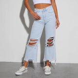2025 Hot trade  New women's clothing ripped jeans casual loose high-waisted straight-leg pants fashion temperament washed trousers