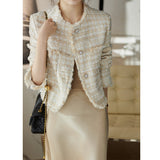 2025 High-end pearl wool small fragrant short coat, tweed short top  spring and autumn women's clothing new