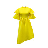 WOLOONG D230 New women's clothing  summer new double-layer lotus leaf sleeves solid color pendulum 2025 dress Popular trade dress