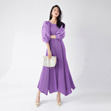 2025 Popular trade long dress large size women's summer dress high-end lantern sleeves irregular temperament pleated skirt