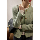 2025 Wool avocado green small fragrant coat  spring and autumn short coat top women's spring and autumn tweed