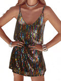 Popular spot  Popular trade nightclub high-end sense bead piece suspender dress loose fashion sexy V-neck skirt