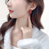 2025 Autumn and winter high-end inlaid pearl earrings s925 silver needle light luxury celebrity simple retro pomegranate red fashion stud earrings