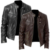 2021 Hot Trade Express Men's Large Size Zipper Cardigan Pocket PU Leather Stand-Up Collar Slim Leather Jacket Wholesale
