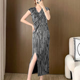 2025 Texture dress women's summer high sense irregular split harpoon tail skirt banquet evening dress skirt