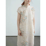 Summer  Chinese Zen digital printing stand-up collar cheongsam, Zen slim straight dress