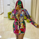 WOLOONG D170  temperament commuter celebrity style suit collar printing long sleeve 2025 trade large size 2025  dress