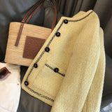 2025 light luxury wool Xiaoxiangfeng jacket temperament fashionable yellow tweed  spring and autumn new short top