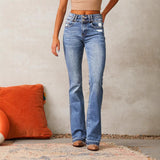 2025 New retro ripped jeans women's clothing  spring new washed street slightly pulled trousers