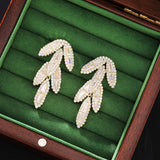 2025 Earrings for women's niche high-end zircon leaf long earrings for women's s925 silver needle exquisite versatile leaf earrings