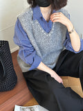 2025  spring new Korean lazy sleeveless v-neck design sense thin knitted vest 2482-1