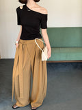 2025  spring new loose design belt pleated versatile loose wide-leg pants casual pants 8105