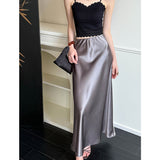 2025  summer new drape skirt women's high waist and thin one-step hip-wrapped fishtail skirt 25802