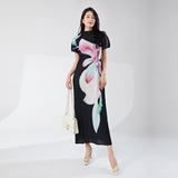 2025 large-size women's summer dress, new women's high-end printing short-sleeved Popular temperament versatile long skirt