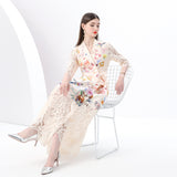 Early Spring - Vacation Wrap Lace-Up Style V-Neck Long Sleeve Vintage Lace Patchwork Printed Dress