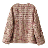 2025 New Chinese tweed jacket, high-end small fragrant round neck top  spring and autumn single-breasted long-sleeved short models