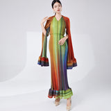 2025 Unique dress summer high sense design sense niche horn sleeve gradual change temperament elegant pleated dress long dress