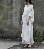 Shan Qian Nianyi, summer Mori breathing long dress, ramie literary and art style robe, travel style Zen style dress