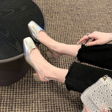WOLOONG With Square Head Back Empty Shallow Mouth Heels