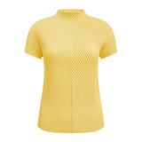 Miyake summer new fish scale pleated top design sense simple short-sleeved crew neck top women solid color inner women