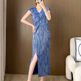 2025 Texture dress women's summer high sense irregular split harpoon tail skirt banquet evening dress skirt