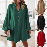 Popular trade 2025 women's clothing popular   spring and summer long-sleeved V-neck single-breasted loose dress