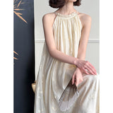 2025  spring new sleeveless neck hanging new Chinese suspender dress women's design temperament long skirt 82563