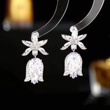 2025 Fashion fresh and colorful water drop-shaped flower earrings s925 silver needle light luxury fashion niche design temperament earrings
