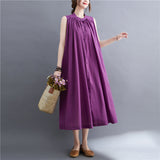 summer new Korean version loose large size fat MM retro literary sleeveless dress solid color commuter dress