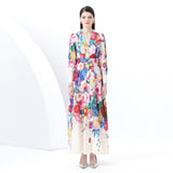 Early Spring - Vacation Style Suit Collar Long Sleeve Wide Swing Wave Edge Floral Print Long Dress
