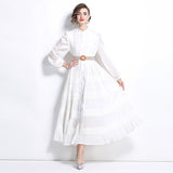 Gentle Wind Temperament Dress Spring Women's Design Sense Hollow Lace Splicing Bubble Sleeve Long Dress Holiday Dress