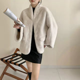 2025 friendly mink solid color stand-up collar large cuffs shoulder sleeves imitation fur imitation mink coat ferret coat autumn and winter
